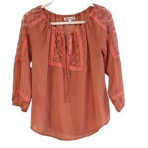 Double Zero Floral Pink Lace Boho Blouse Small